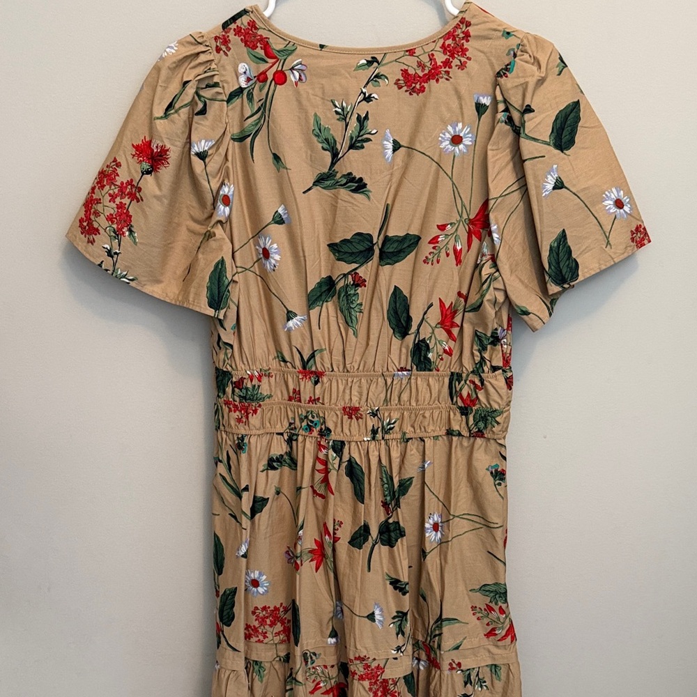 Anthropologie Somerset Maxi Dress Tan Khaki Red Floral. Size Medium. NWOT. - Picture 8 of 9